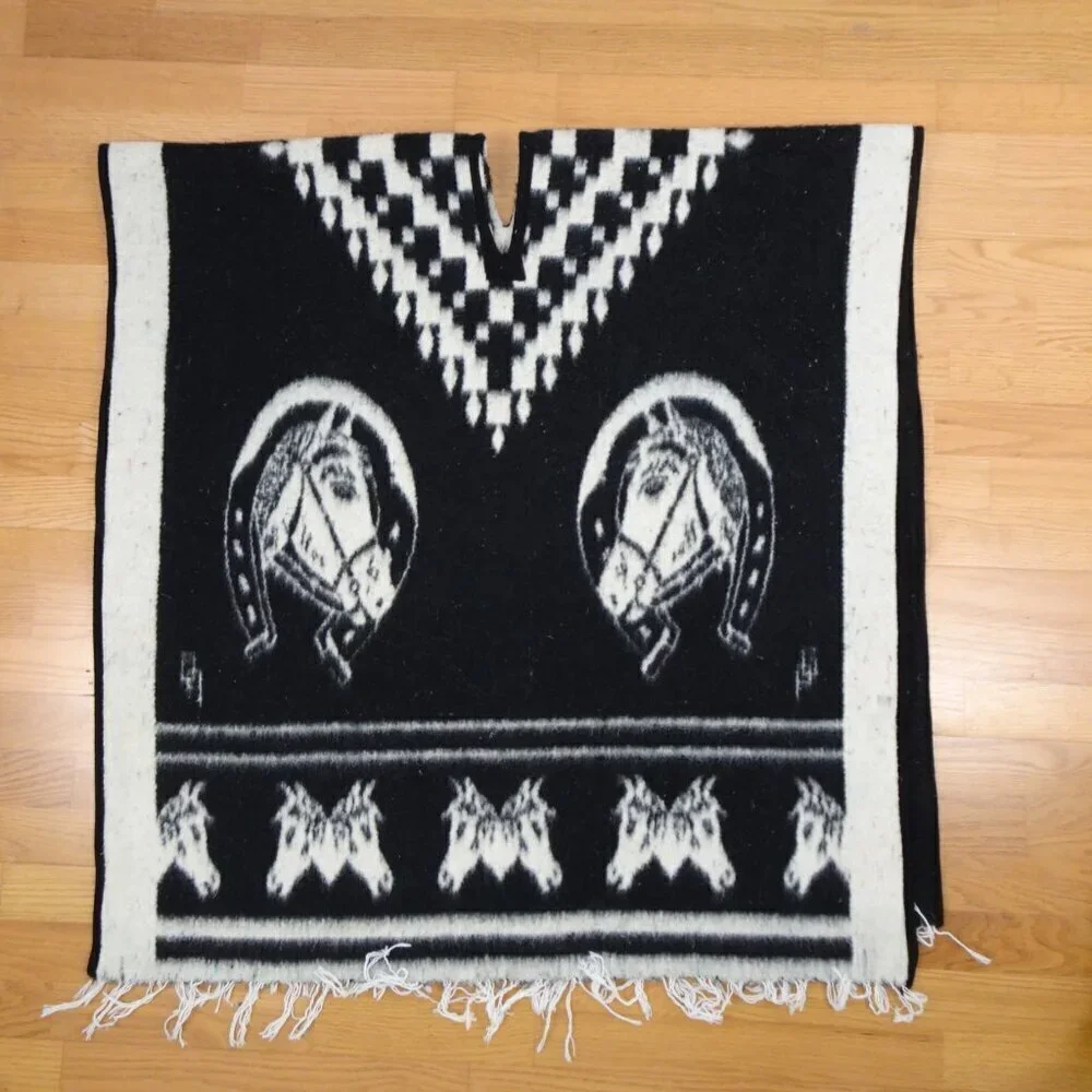 Vintage Western Poncho Equestrian Fringed Rare Wool? Handmade?